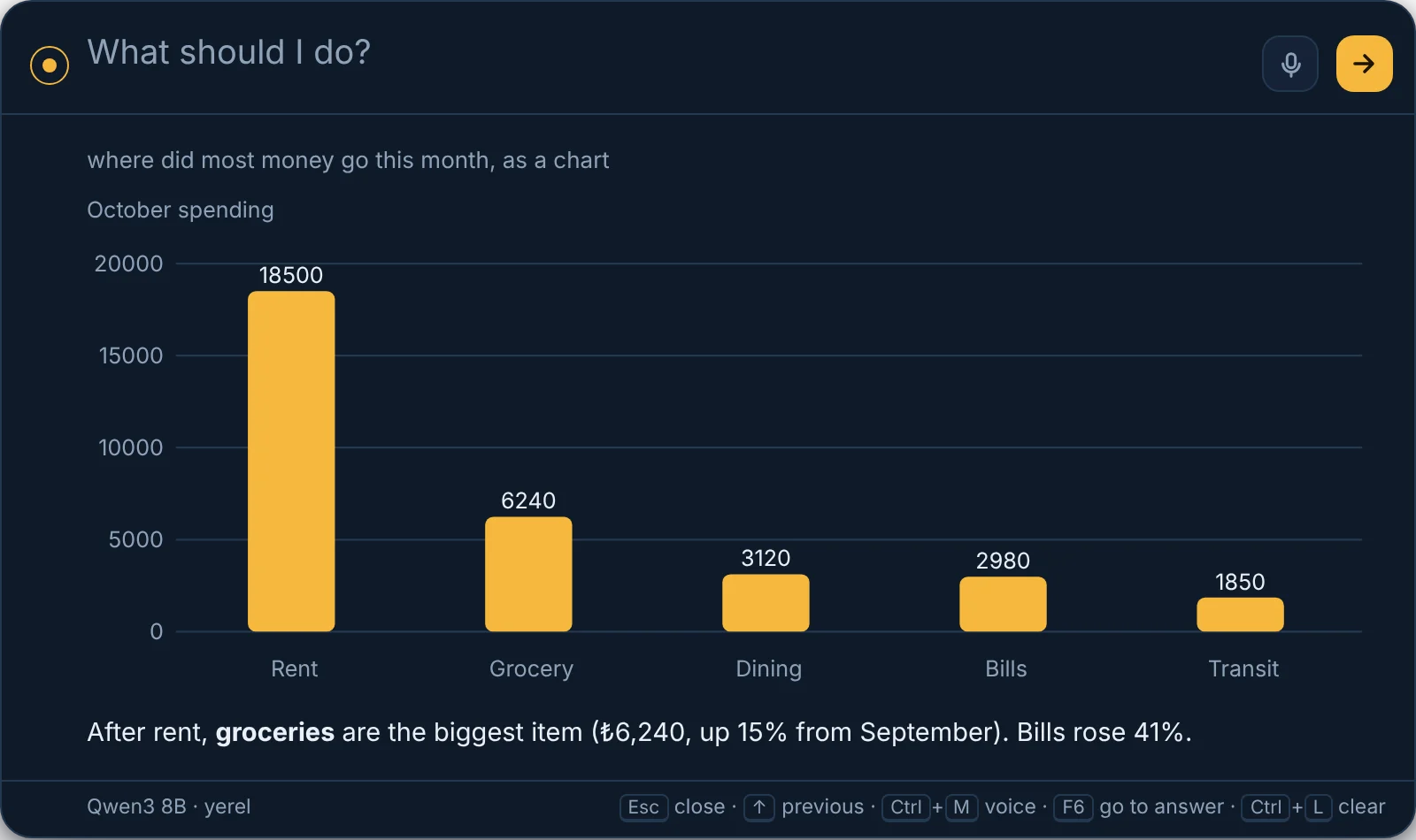 NexaPilot shows spending from Excel as a bar chart